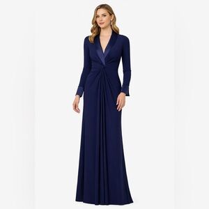 Adrianna Papell Blue Long Sleeve Jersey Evening Gown NWT SZ 16 Formal MODEST